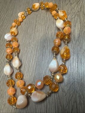Vintage Double-Strand Peach & Amber Beaded Necklace